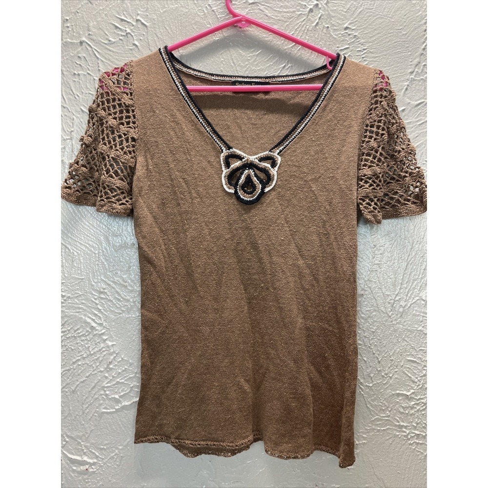 Sydney Easton Knit Top Womens‎ Brown Short Sleeve Stretch Vintage Size Small?